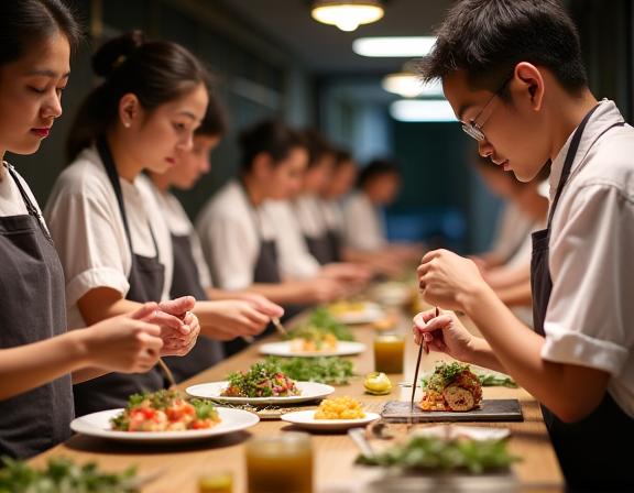 Guests participating in a hands-on culinary workshop at Lemongrass Loft.
